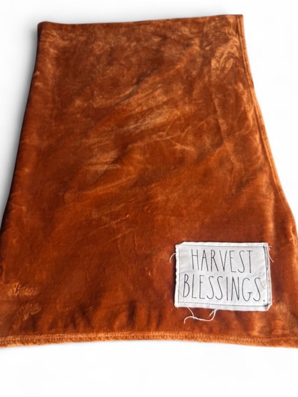 Rae Dunn Brown fall Plush Throw blanket harvest a blessings, patch, cozy holiday - Picture 6 of 7